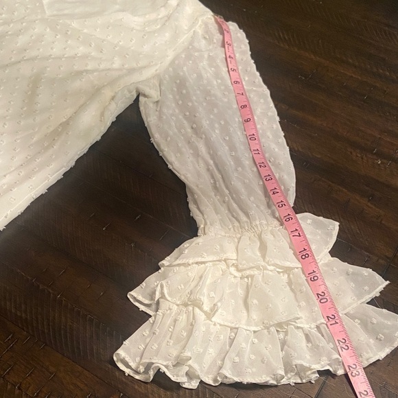 White Swiss-Dot Blouse with Ruffled Bell Sleeve, size S, 1.State brand - Picture 6 of 8